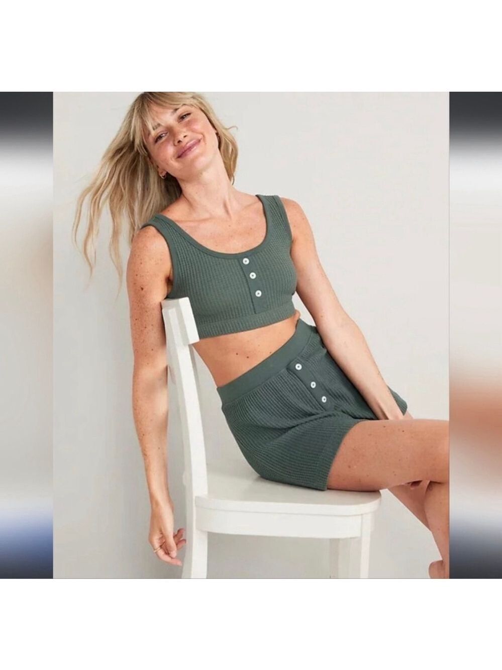 Old Navy Green Waffle Knit Pajama Set Women's XS Small